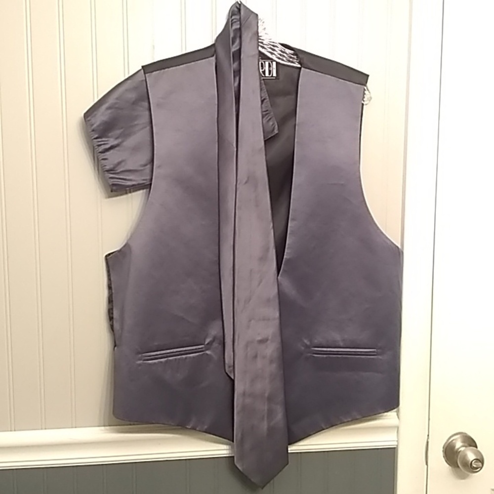 MENS pewter satin vest set